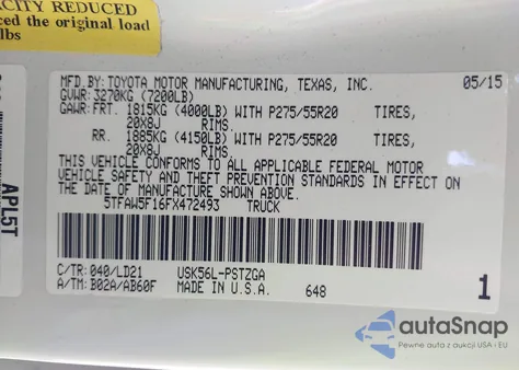 2015 Toyota Tundra 1794 5.7L V8 from USA, damaged, VIN 5TFAW5F16FX472493